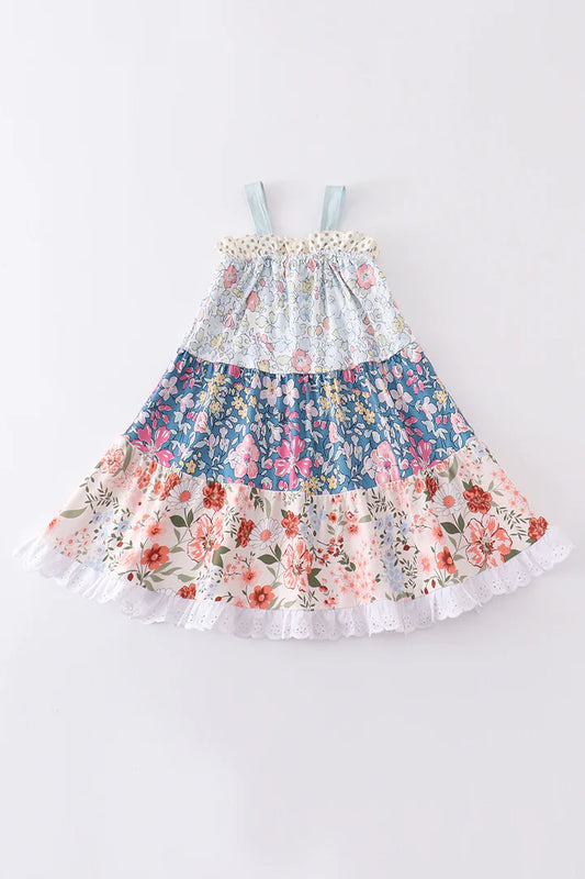 Floral Print Strap Tiered Dress